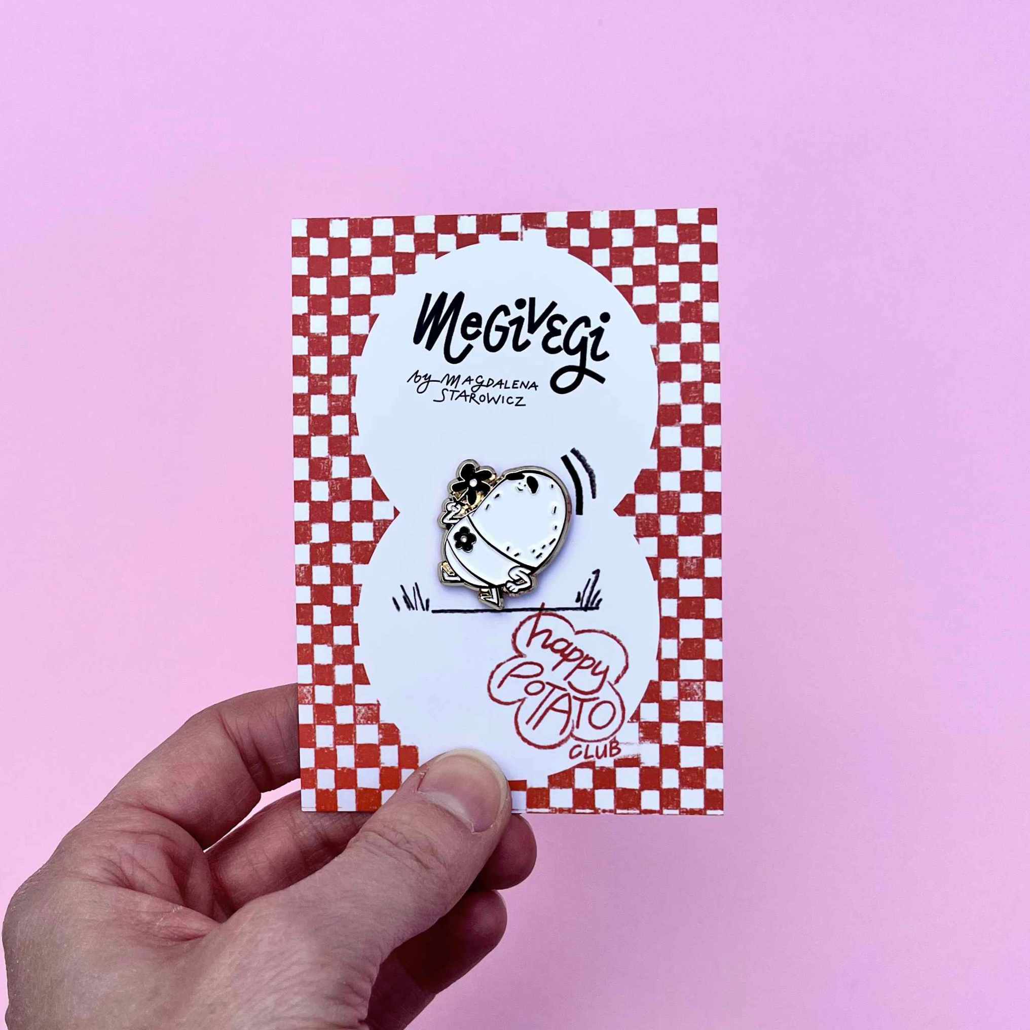 Happy Potato Club, przypinka autorska, Megivegi.